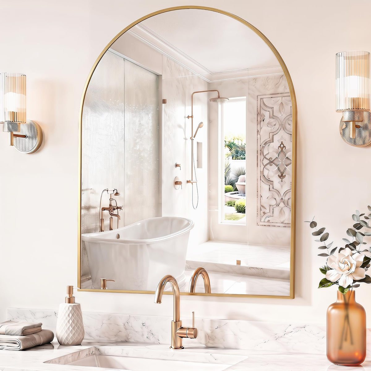 Sweetcrispy 26"x38" Arched Bathroom Mirror, Bathroom Mirrors for Over Sink