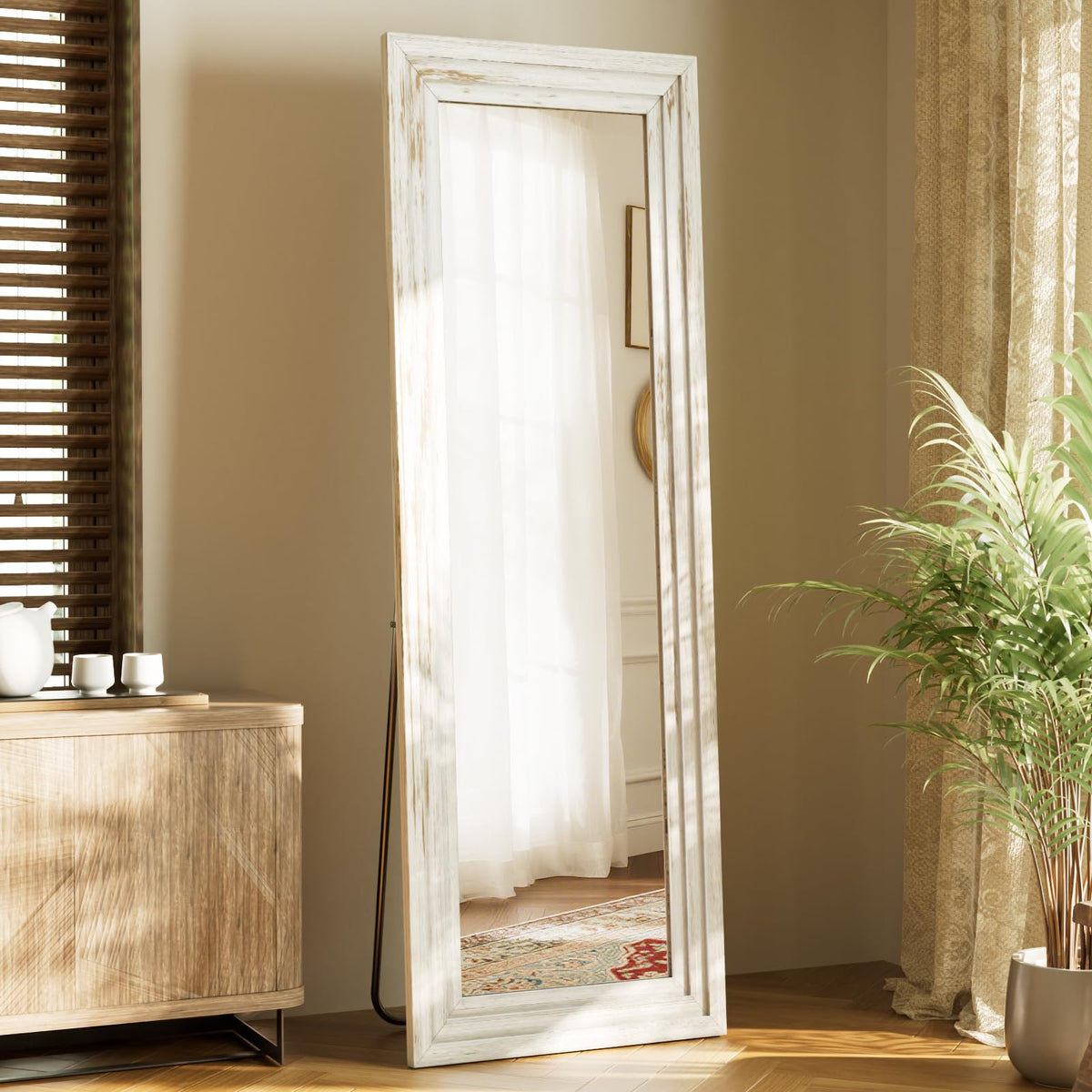 Full Length Mirror 65"X22", Walnut Large Floor Mirror with Solid Wood Frame