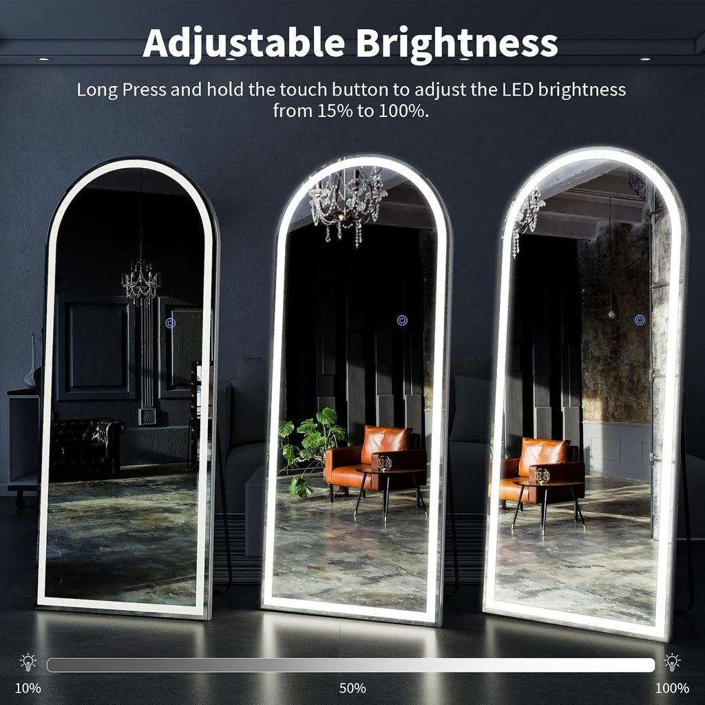 VooBang 56"x21" LED Arched Mirror Full Length with Dimmable Lights
