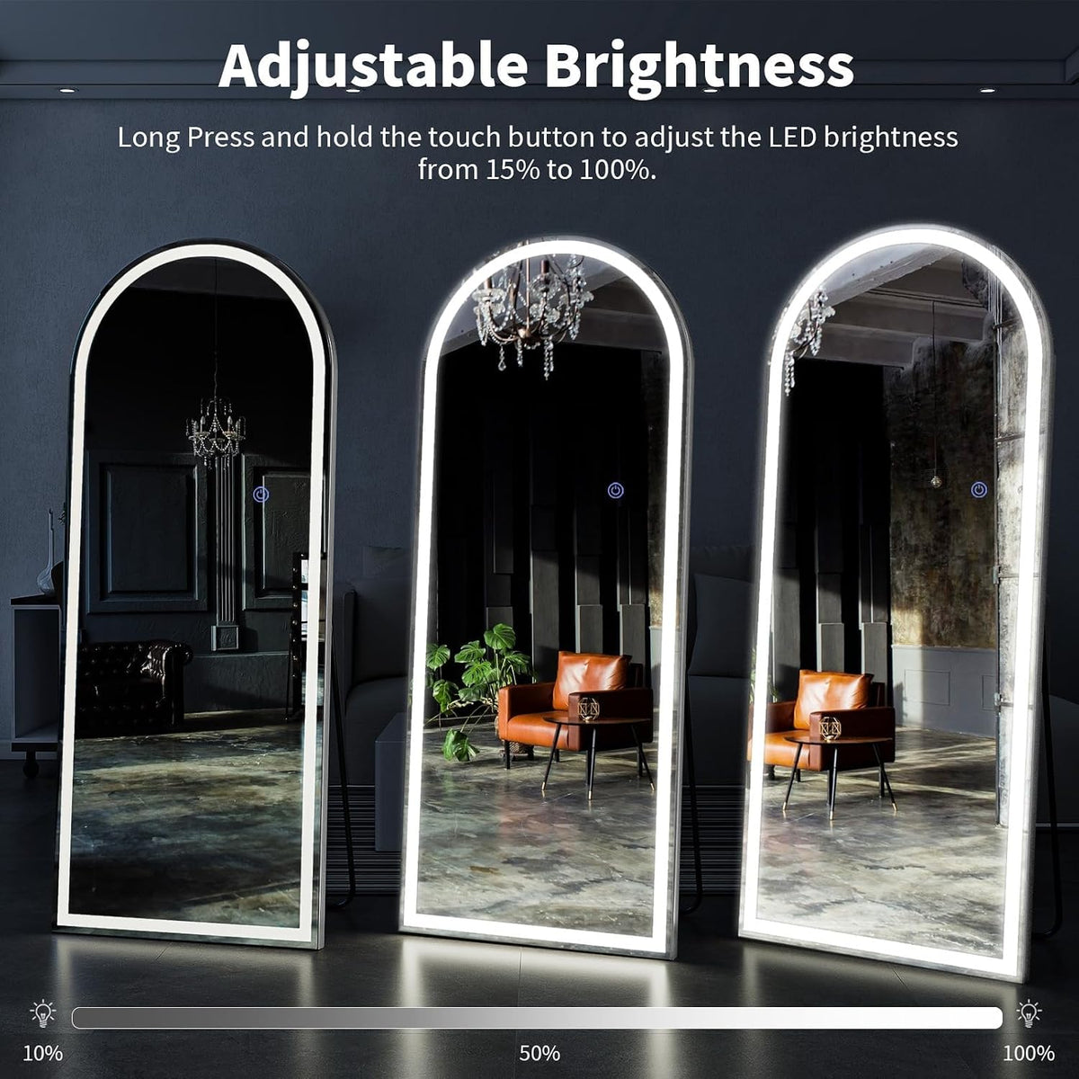 VooBang 56"x21" LED Arched Mirror Full Length with Dimmable Lights
