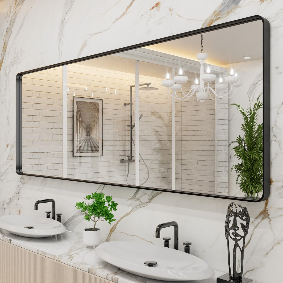 LOAAO 30"X36" Gold Bathroom Mirror