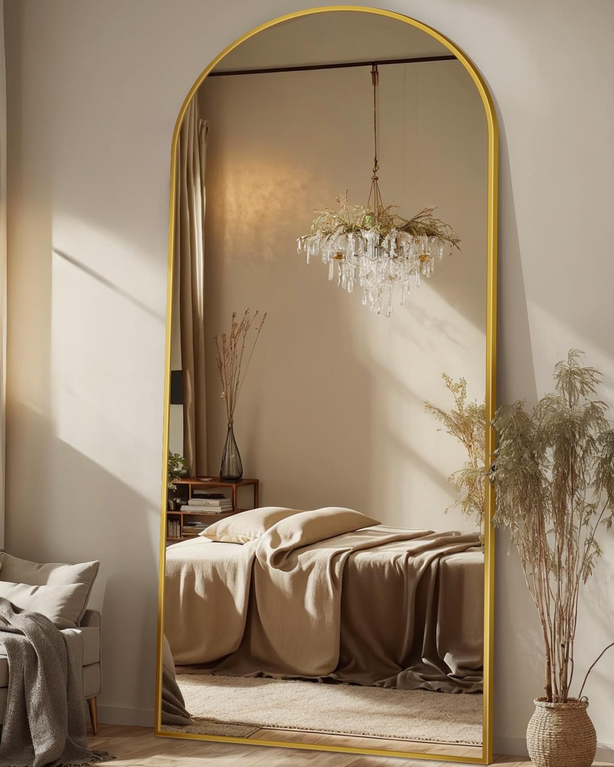Antok 58" x19” Arched Full Length Mirror, Floor Mirror with Stand,Gold