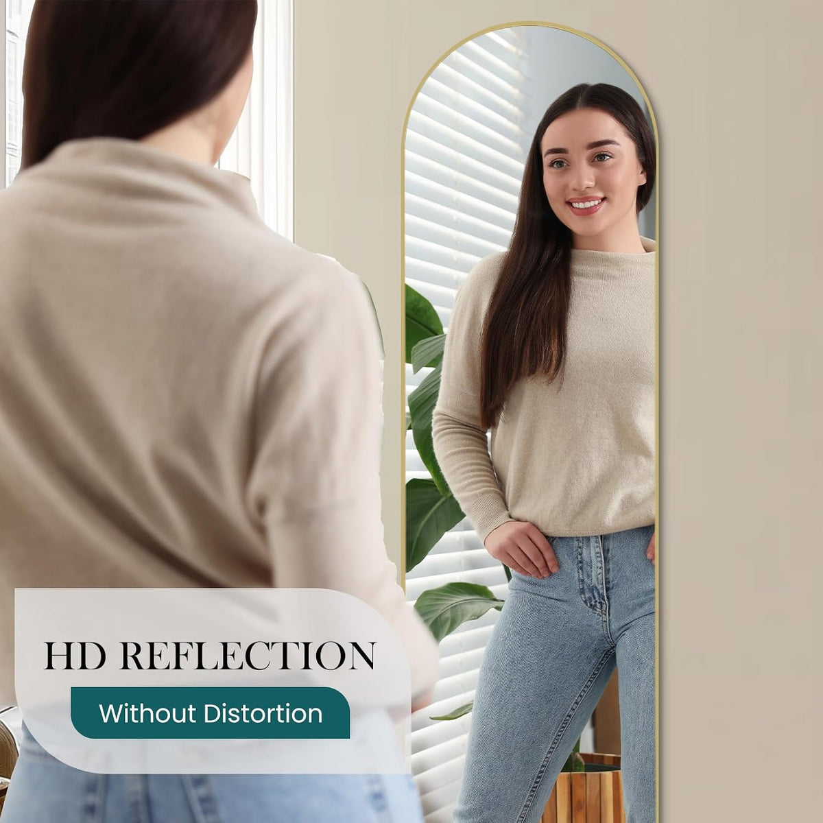 NEWBULIG 59"x16" Arched Full Length Mirror, Full Body Floor Mirror, Gold