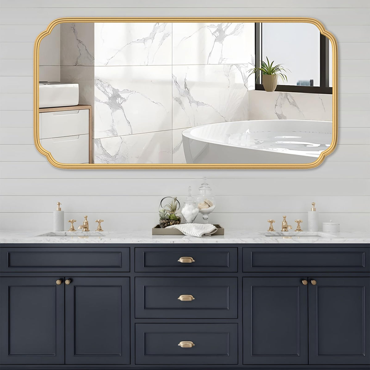 Ferytange 48"x16" Gold Door Mirror Full Length Over The Door with Non-Rusting Metal Frame, Modern Full Body Mirror Bedroom Closet Bathroom