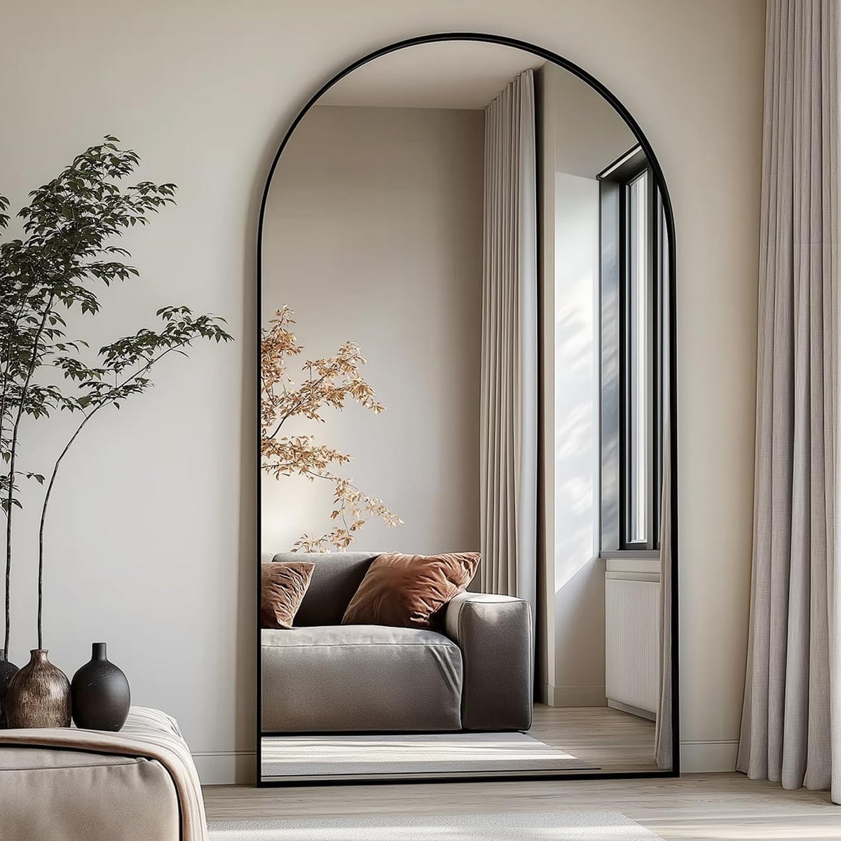 Dewfig Vintage Arched Wall Mirror, 30"x22" Bronze Antique Bathroom Mirror