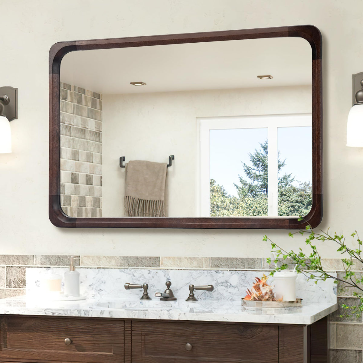 Tanmicoshomy 30 x 48 Inch Wood Rustic Large Bathroom Vanity Mirror