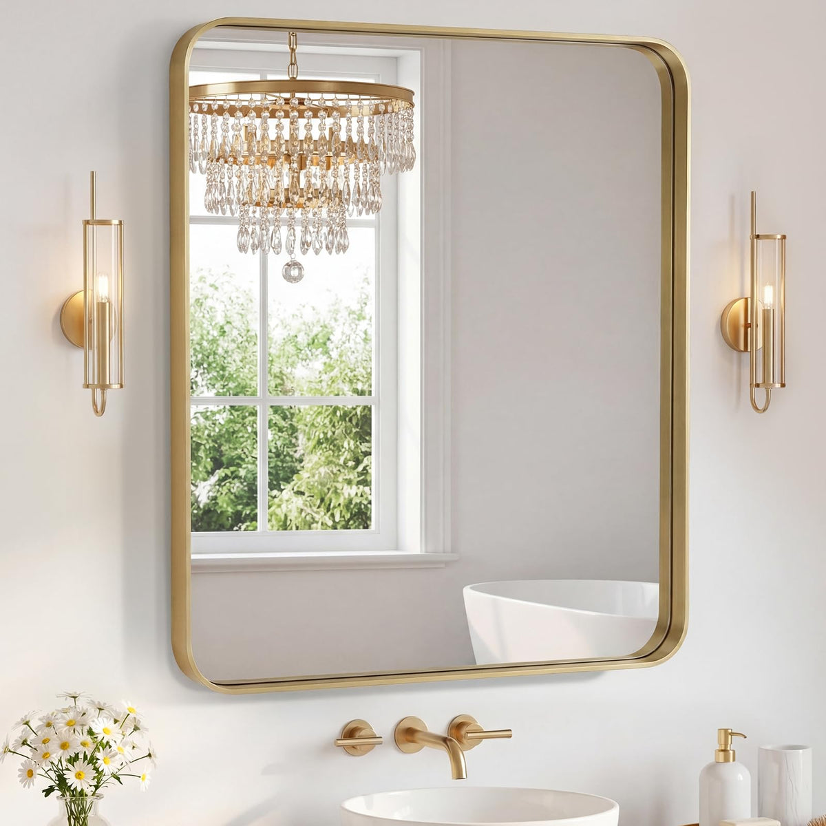 Sweetcrispy 26"x38" Arched Bathroom Mirror, Bathroom Mirrors for Over Sink