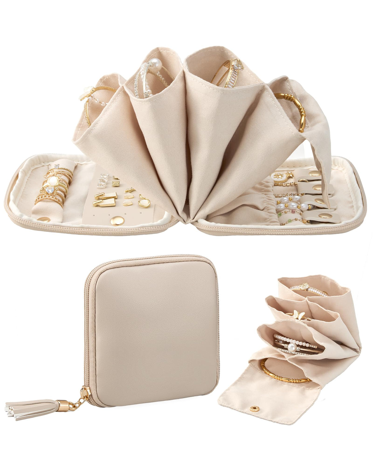 Lolalet Travel Jewelry Case Organizer, Soft Jewellery Pouch -Cloud White