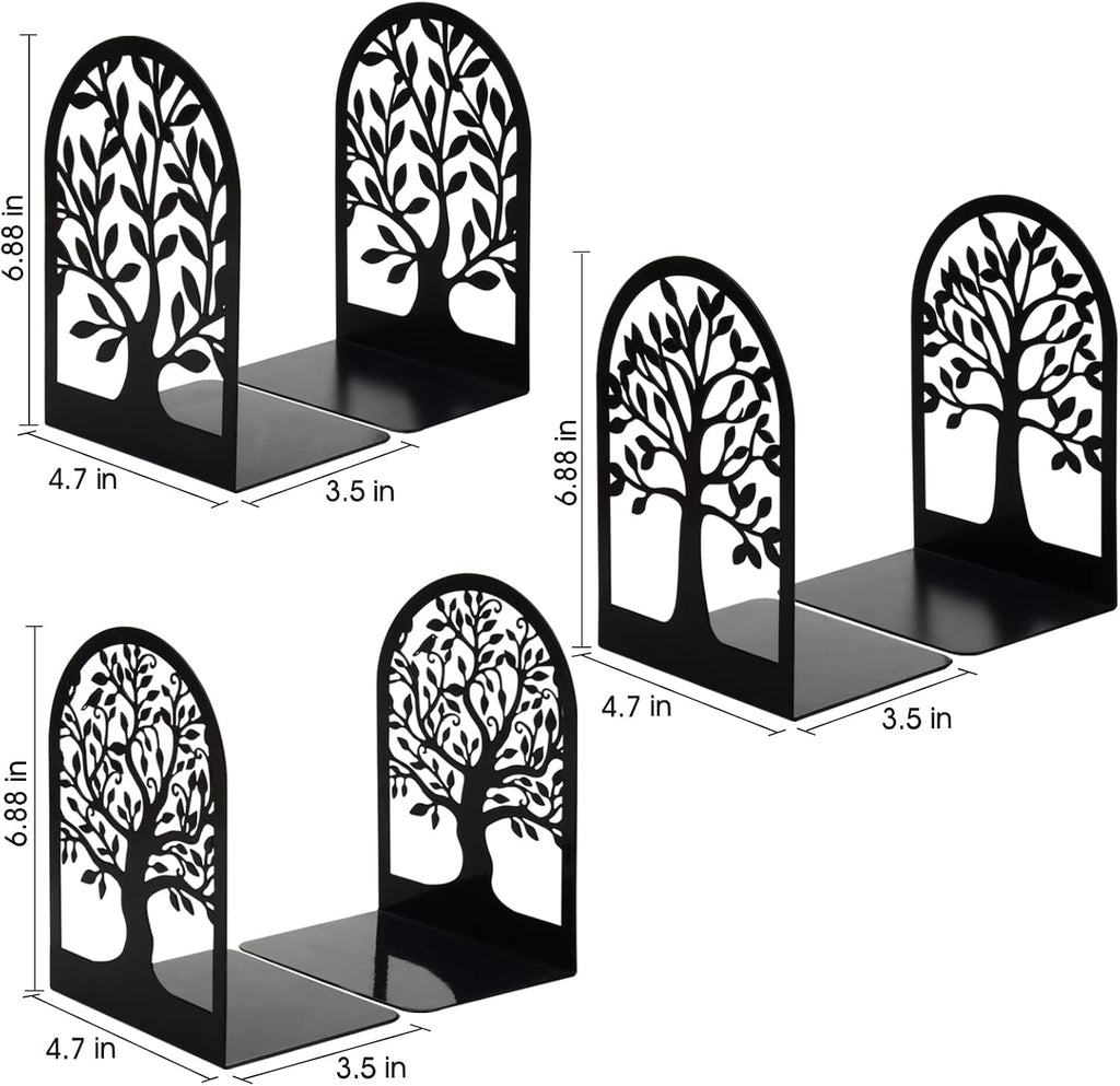 HappyHapi 3 Pair Book Ends, Metal Bookends for Shelves, Decorative Bookends