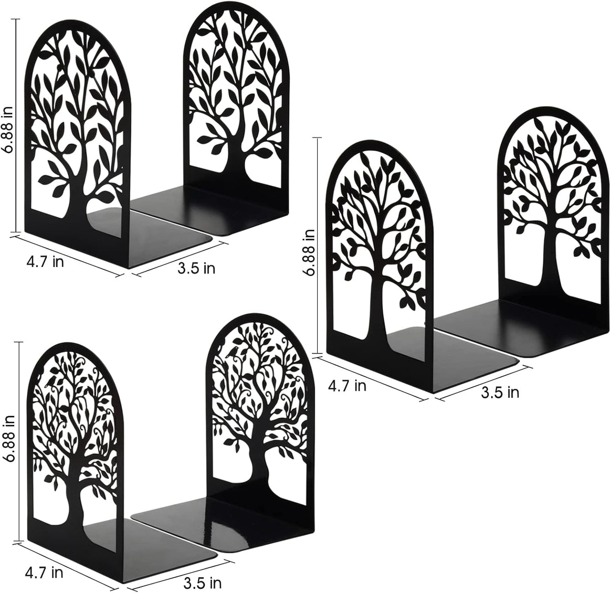 HappyHapi 3 Pair Book Ends, Metal Bookends for Shelves, Decorative Bookends