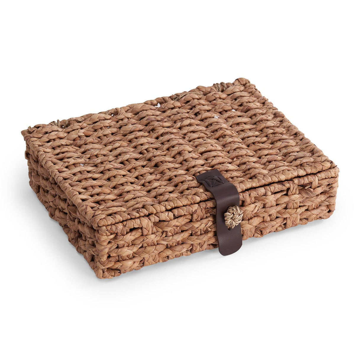 Decorative Box with Lid, Wicker Storage Basket, Water Hyacinth Woven Decorative box for Shelf, Coffee Table, Console Table, Home Decor (Small)