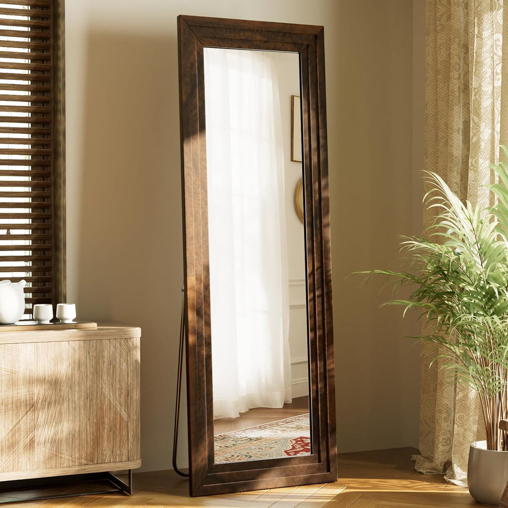 Full Length Mirror 65"X22", Walnut Large Floor Mirror with Solid Wood Frame