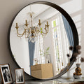 42 Inch Round Bathroom Mirror - Black Wall Mounted Circle Mirror with Metal Frame, Modern Round Hanging Mirror Suitable for Bathroom, Vanity, Entryway, Living Room
