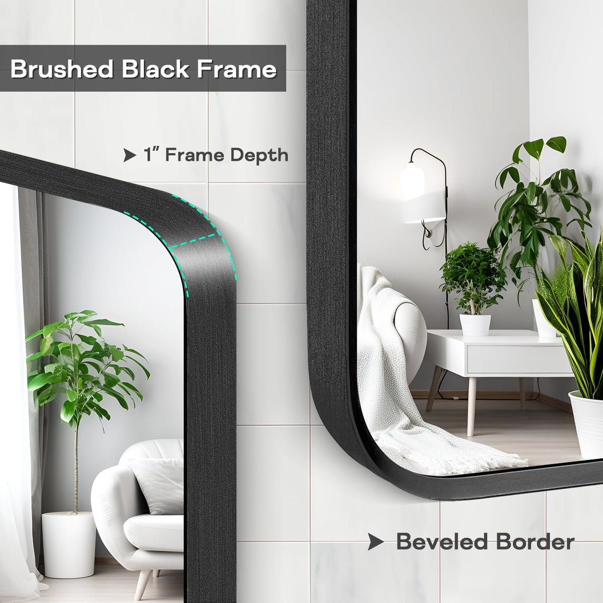 Wall Mount Mirror for Bathroom, Black Metal Framed, 24" x 36"