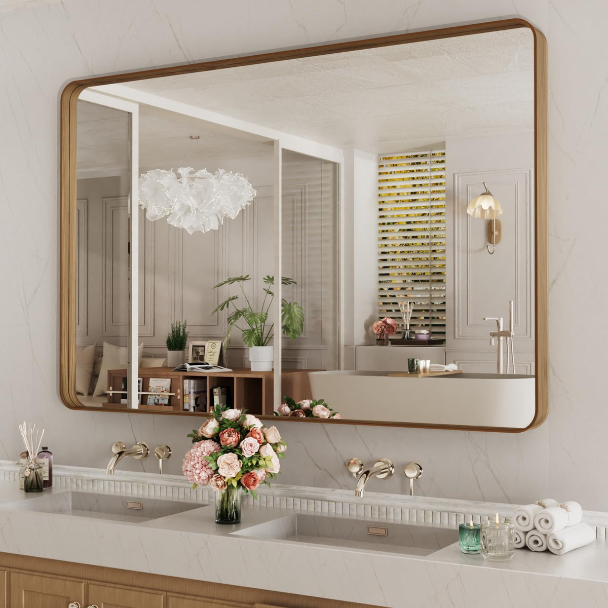 LOAAO 30"X36" Gold Bathroom Mirror