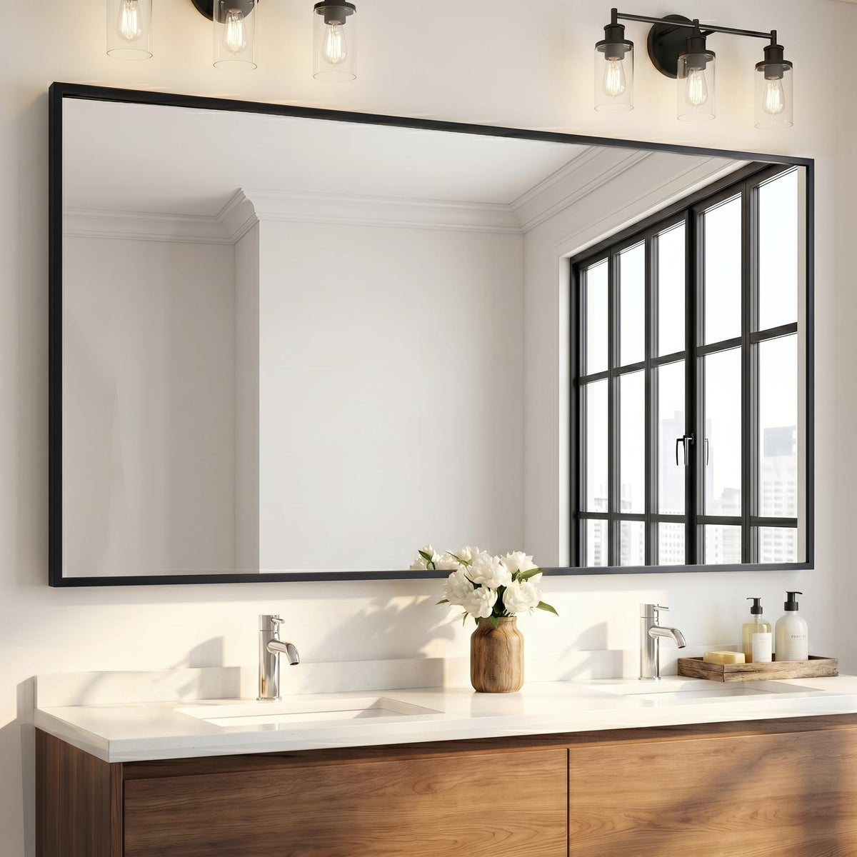 2-Pack 24"x36" Matte Black Framed Bathroom Vanity Wall Mirrors