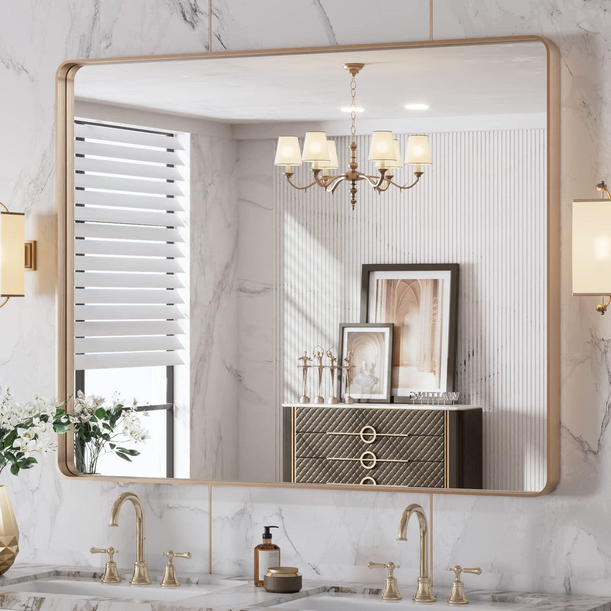 LOAAO 24"X36" Gold Bathroom Mirror