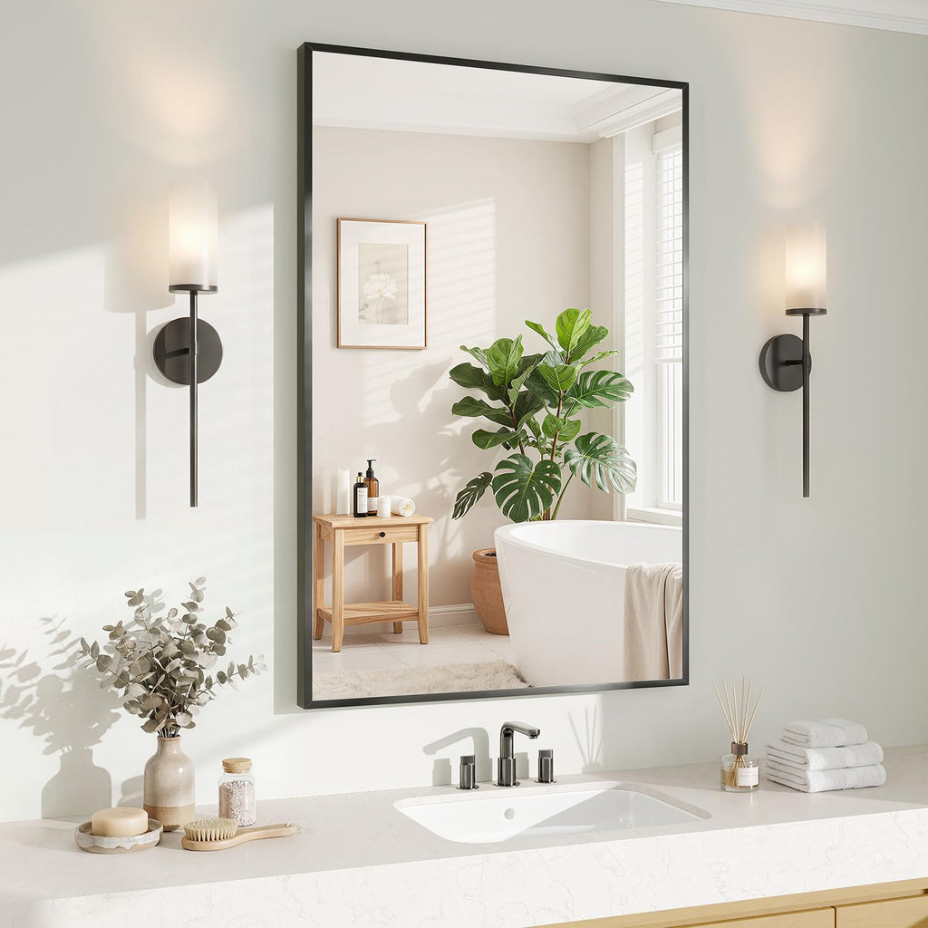 Koonmi Black Mirrors for Wall, 30x40 Inch Bathroom Mirror, Rectangular Wall Mirror for Living Room Bedroom Bathroom, Hangs Horizontally or Vertically