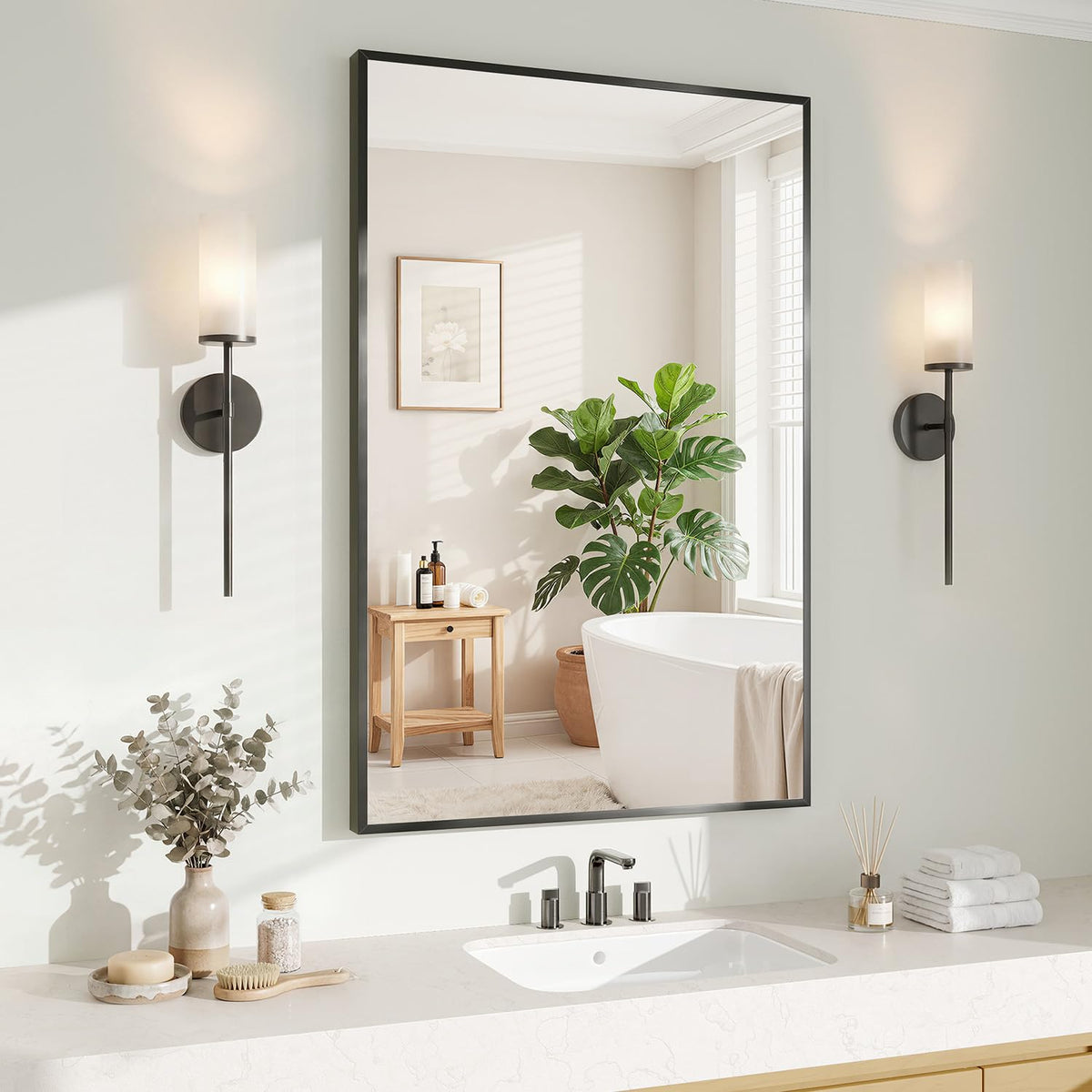Koonmi Black Mirrors for Wall, 30x40 Inch Bathroom Mirror, Rectangular Wall Mirror for Living Room Bedroom Bathroom, Hangs Horizontally or Vertically