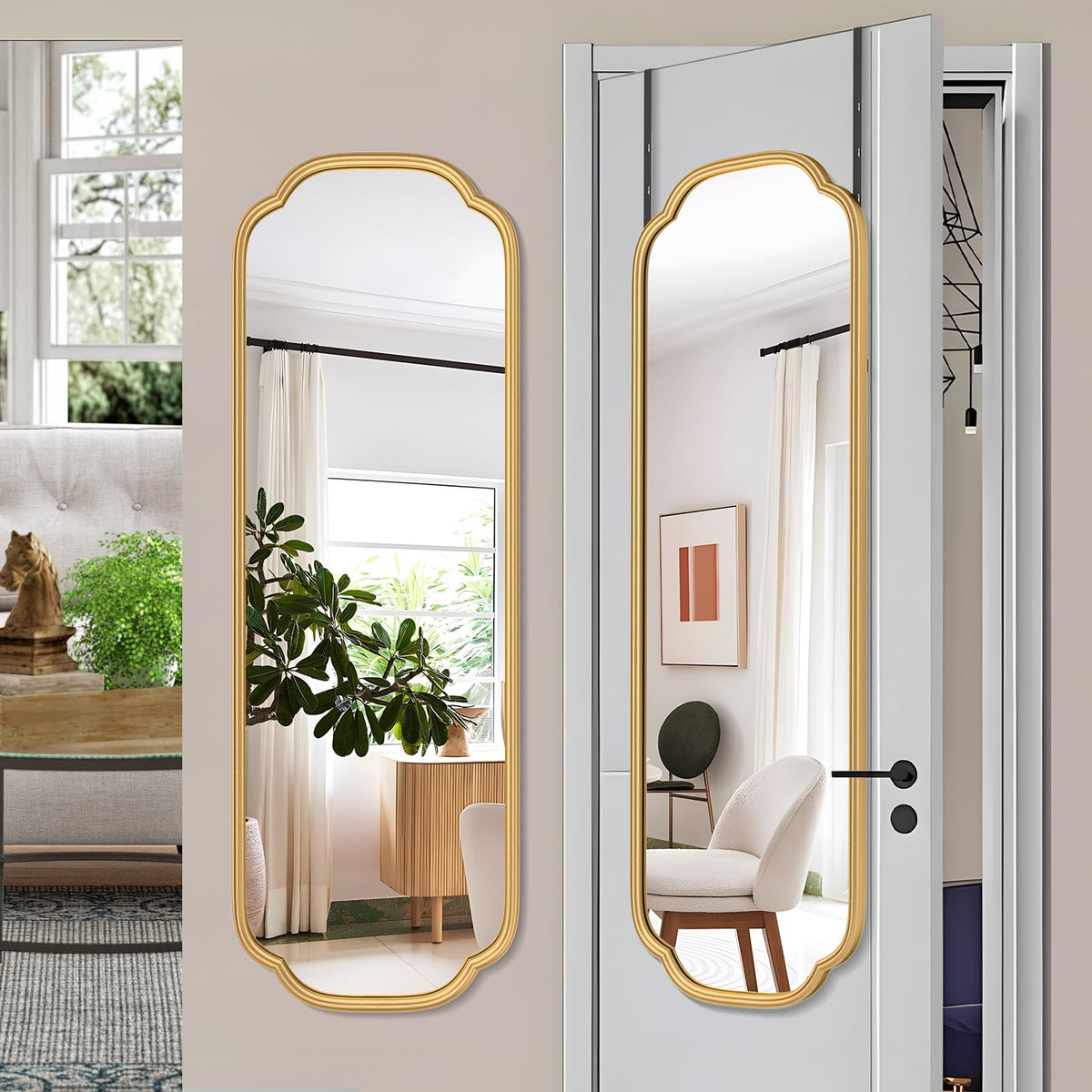 Ferytange 48"x16" Gold Door Mirror Full Length Over The Door with Non-Rusting Metal Frame, Modern Full Body Mirror Bedroom Closet Bathroom