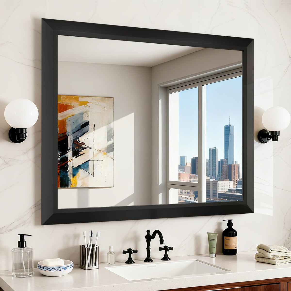 SMIROR 24x36 Matte Black Bathroom Vanity Mirror for Over Sink