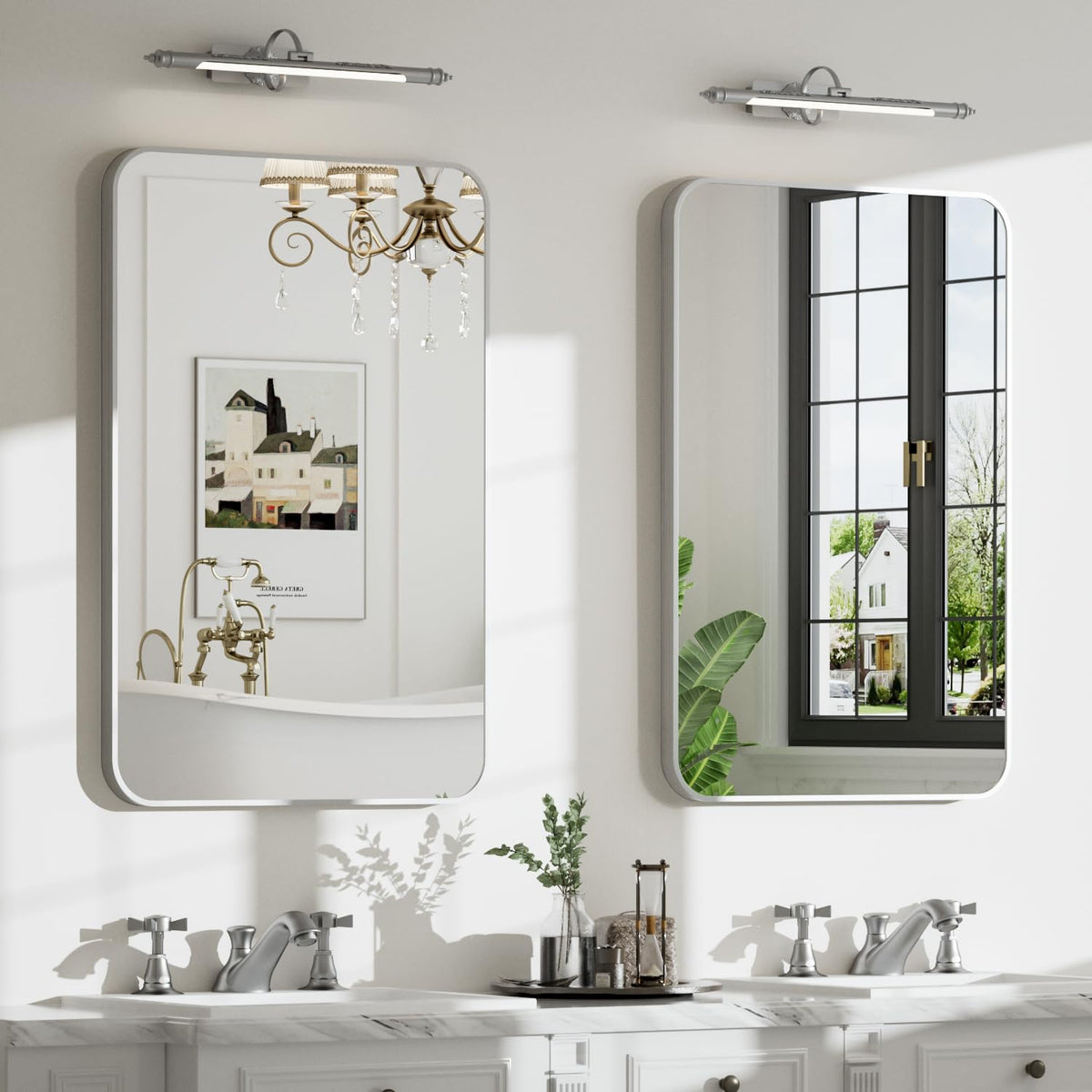 24"x36" Bathroom Mirror for Over Sink, Brushed Nickel Vanity Mirror