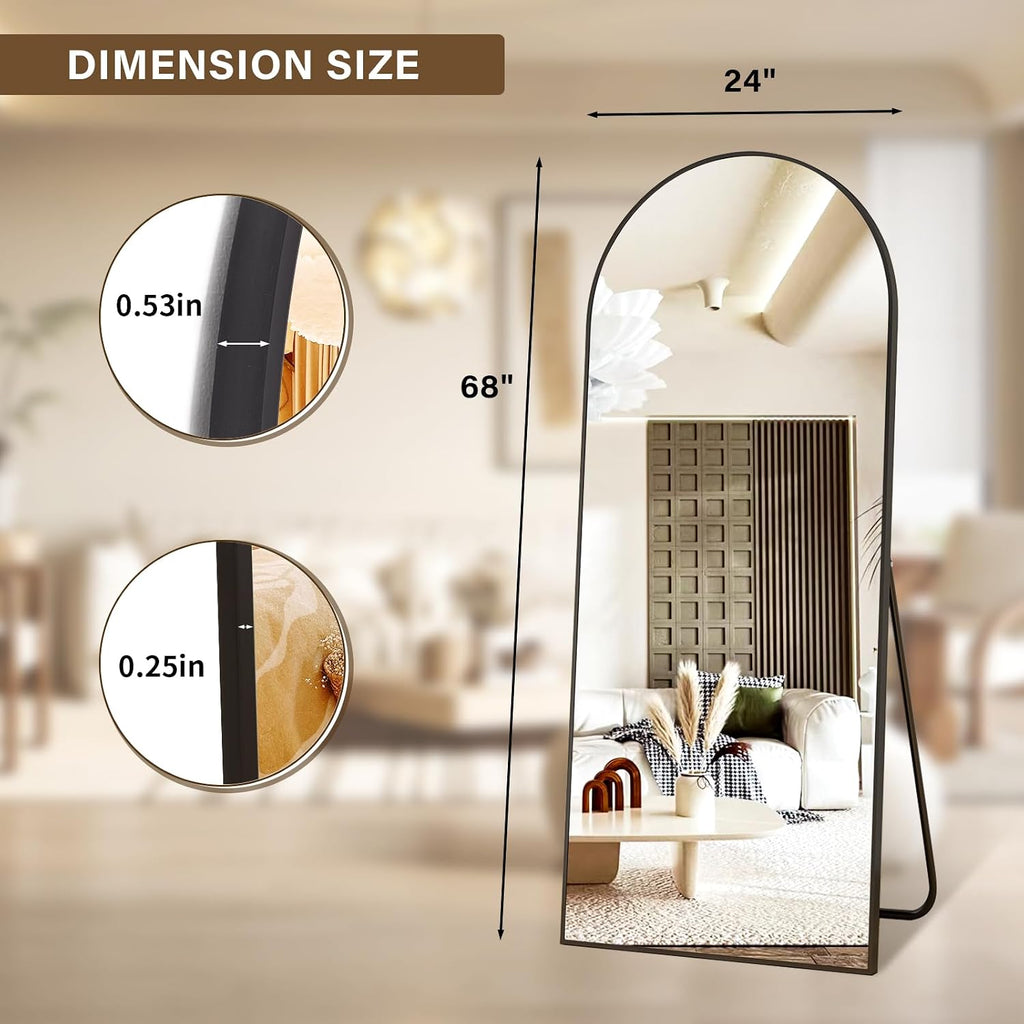 XRAMFY 24x68 Black Arched Full Length Mirror Floor Mirror with Metal Frame
