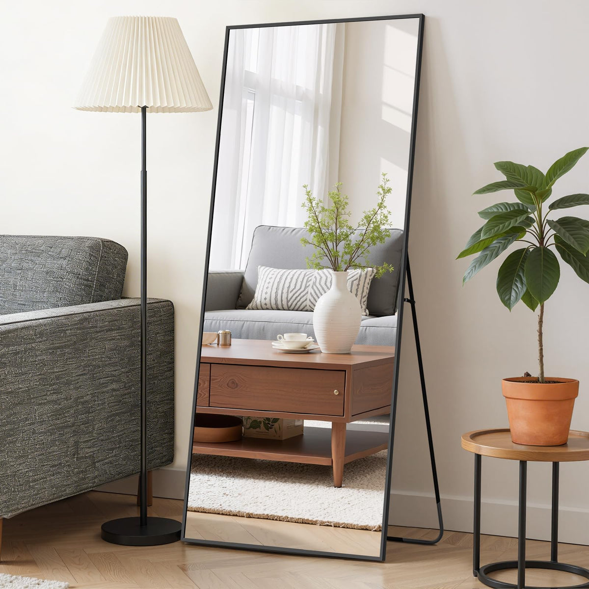 Mirror Full Length 64"x21", Arched Full Body Floor Mirrors with Stand