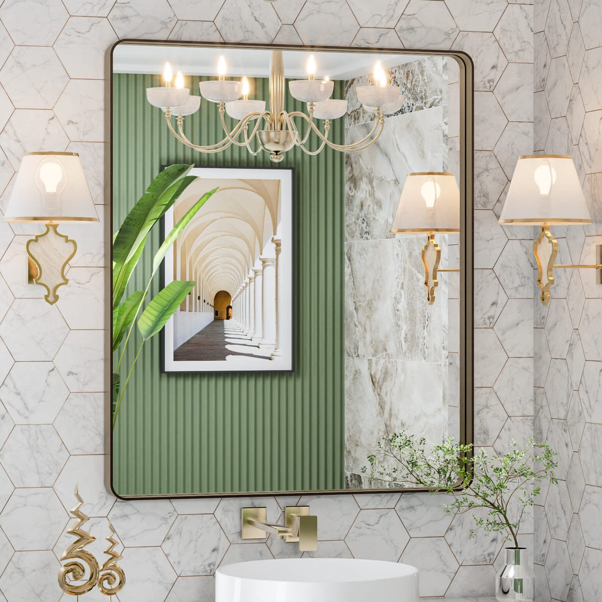LOAAO 24"X36" Gold Bathroom Mirror
