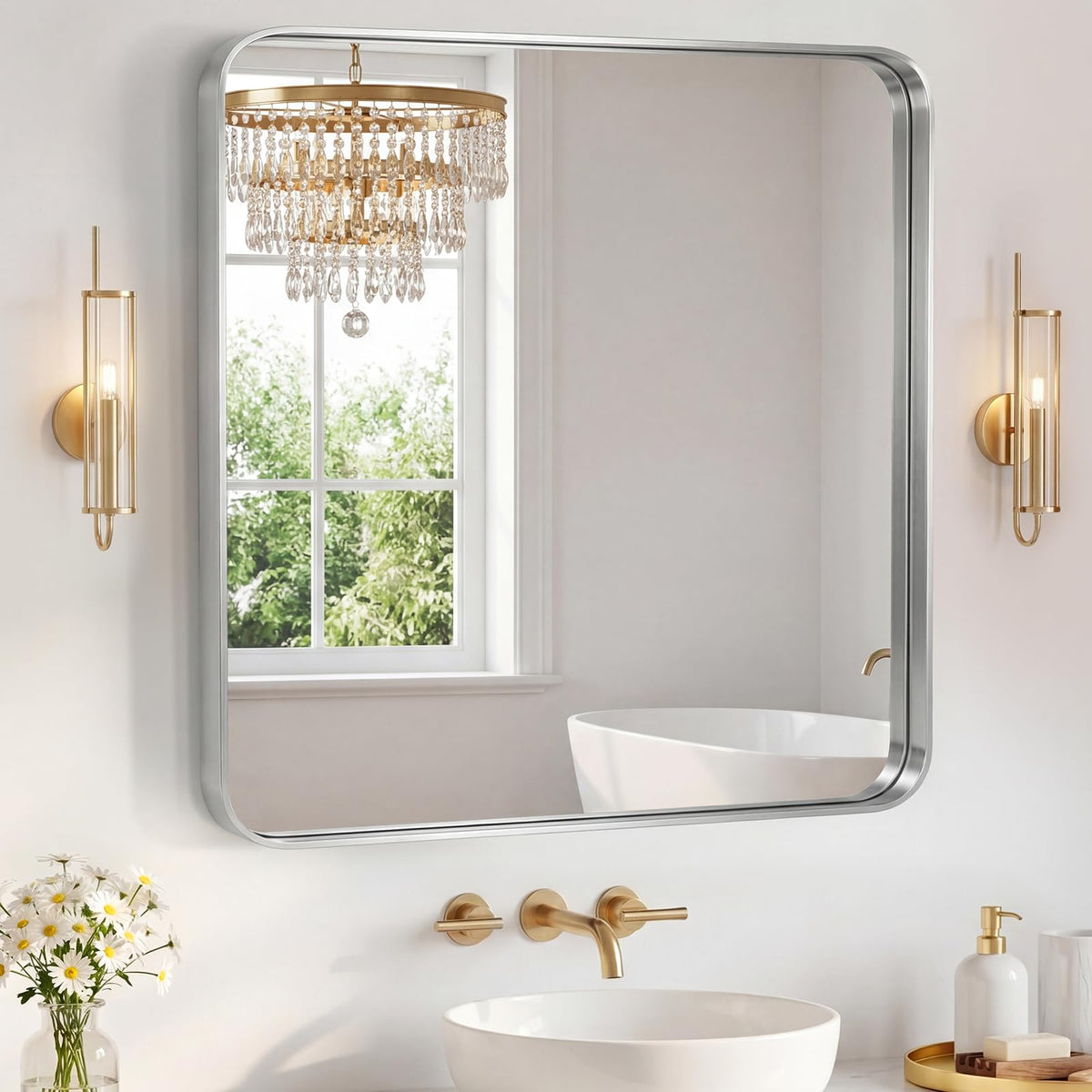 Sweetcrispy 26"x38" Arched Bathroom Mirror, Bathroom Mirrors for Over Sink