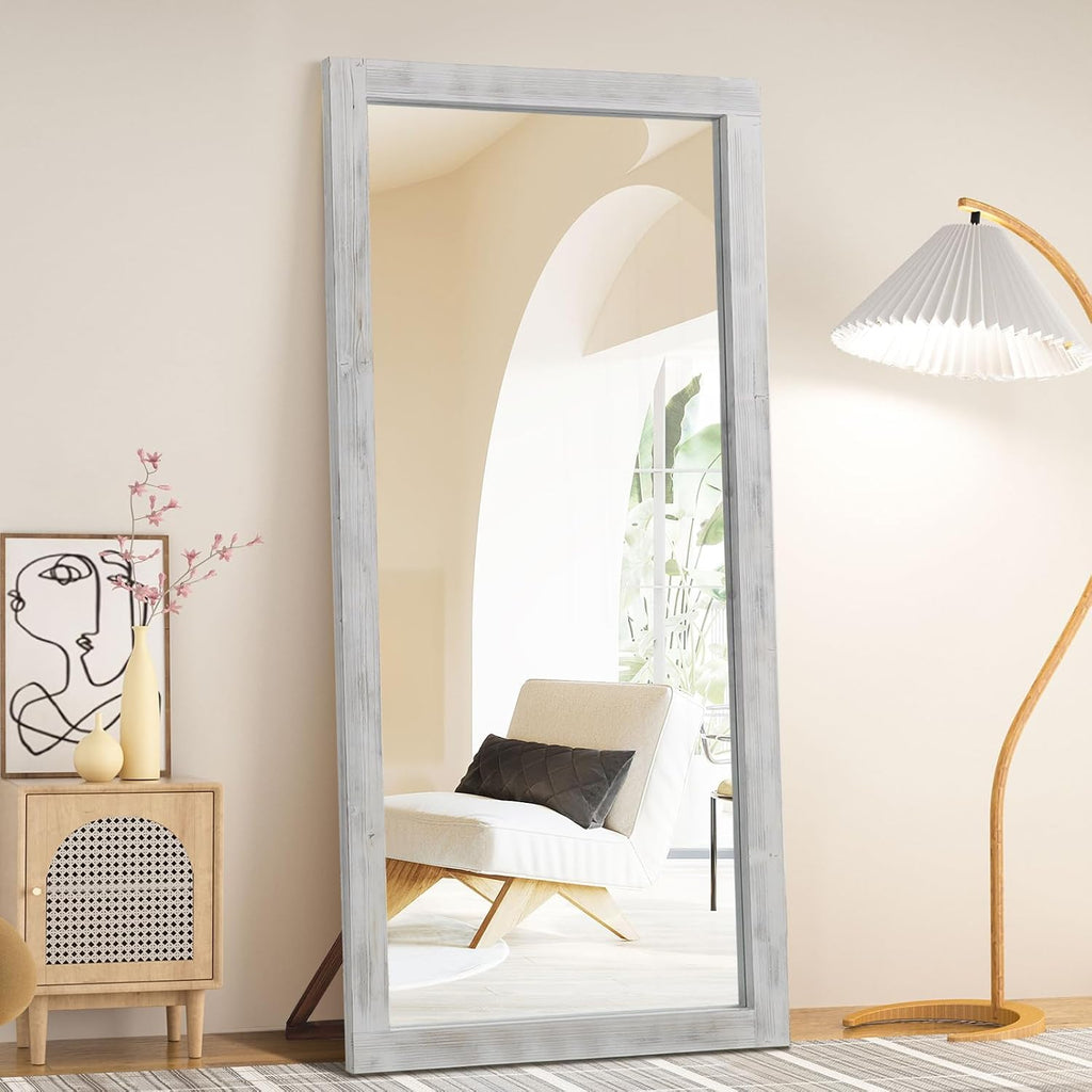 Rustic Farmhouse Full Length Mirror, 71"x32" Wood Large Mirror