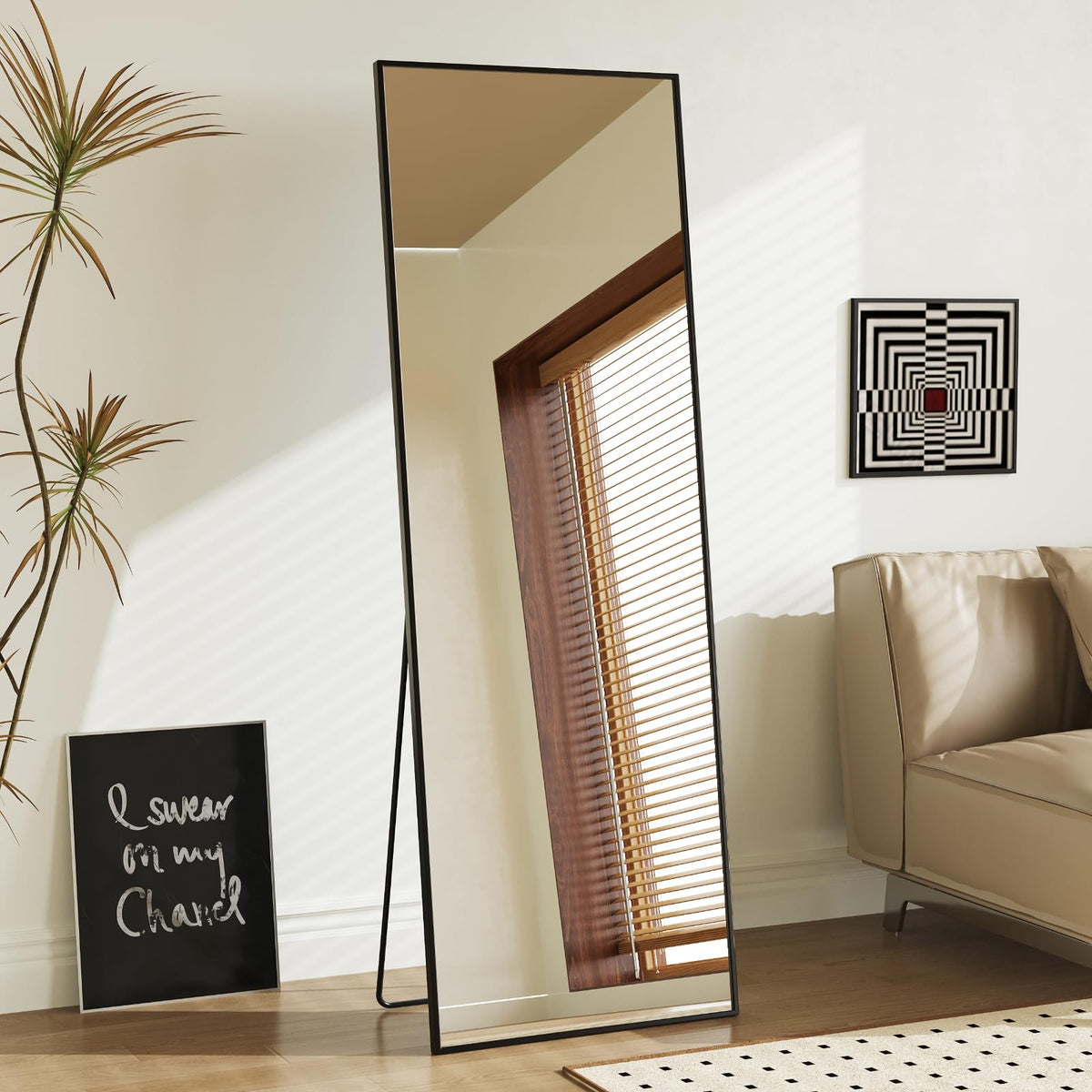 Sweetcrispy 55"x15" Full Length Mirror, Standing Full Body Mirror, Black