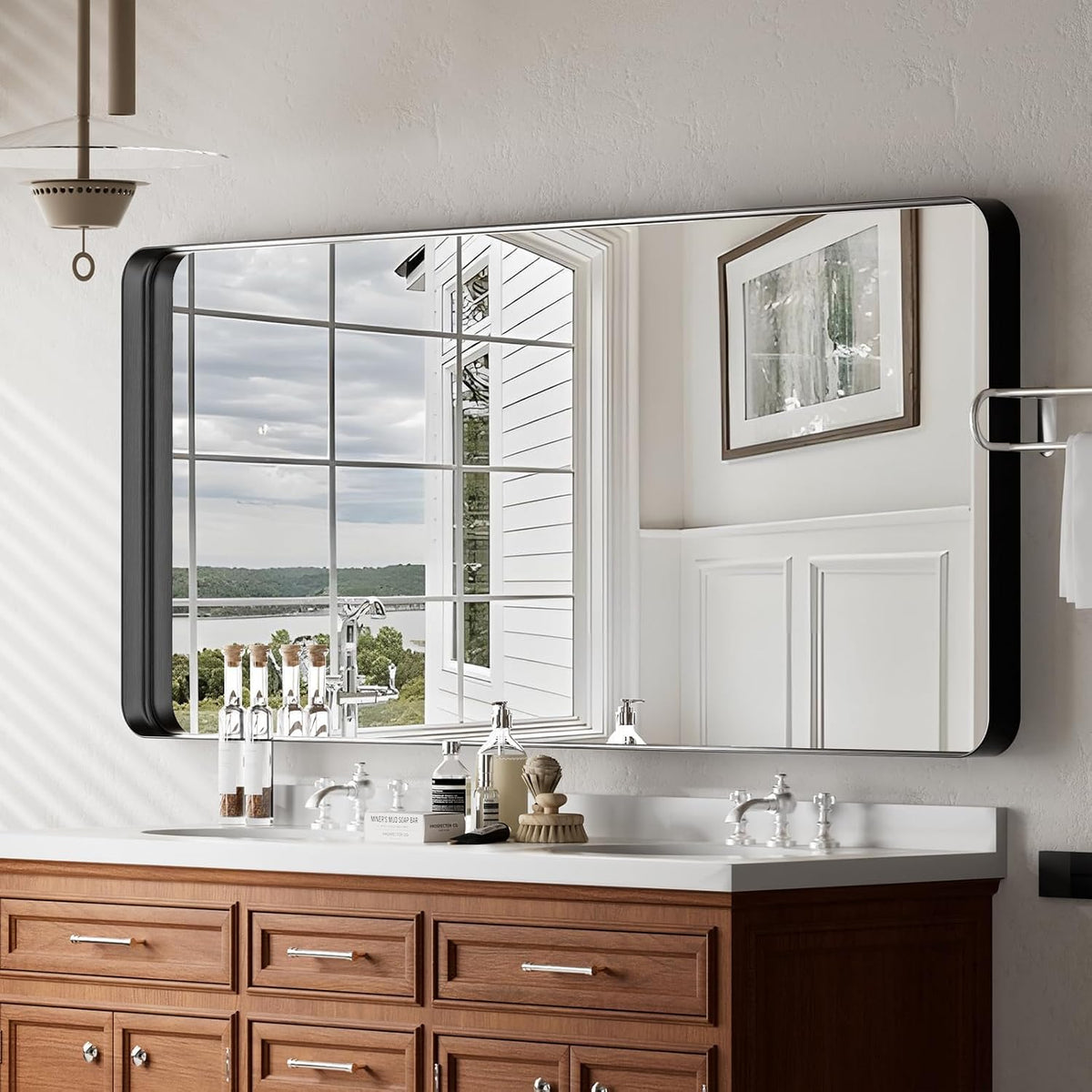 VooBang Bathroom Mirror 30"x48", Black Gorgeous Deep Frame Wall Mirror
