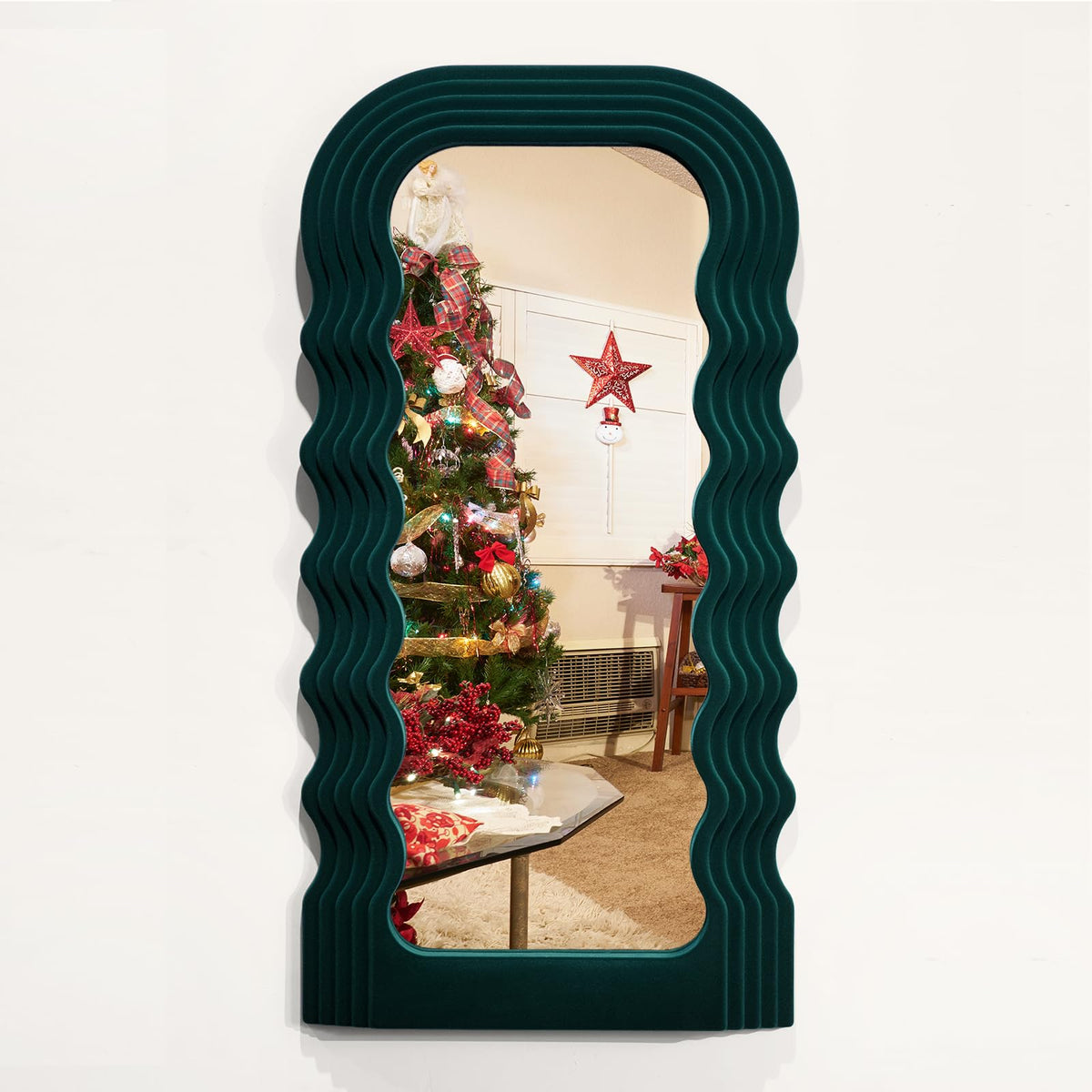 Emerald Green Wavy Wall Mirror Decor for Hallway Entryway, Irregular Cloud-Shaped Small Decorative Mirrors for Home Office Living Room, Modern Hanging Wall Art for Christmas Wedding Gift