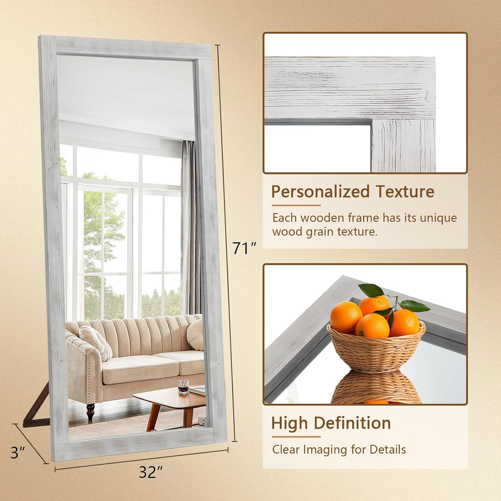 Rustic Farmhouse Full Length Mirror, 71"x32" Wood Large Mirror