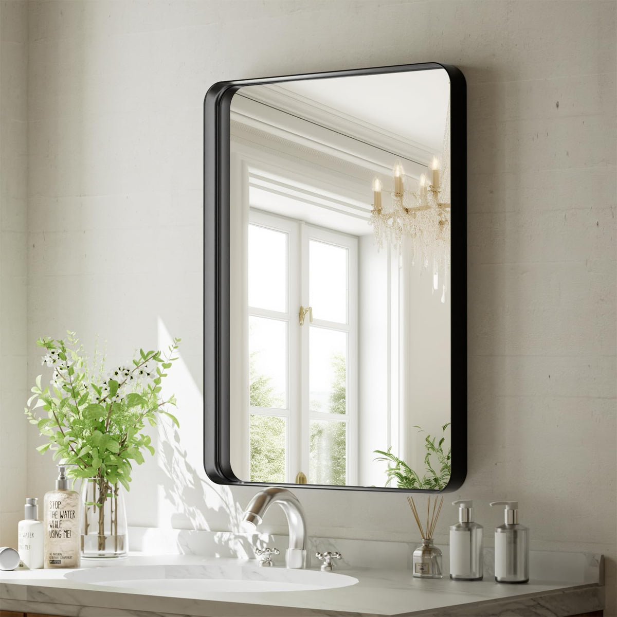 VooBang Bathroom Mirror 30"x48", Black Gorgeous Deep Frame Wall Mirror