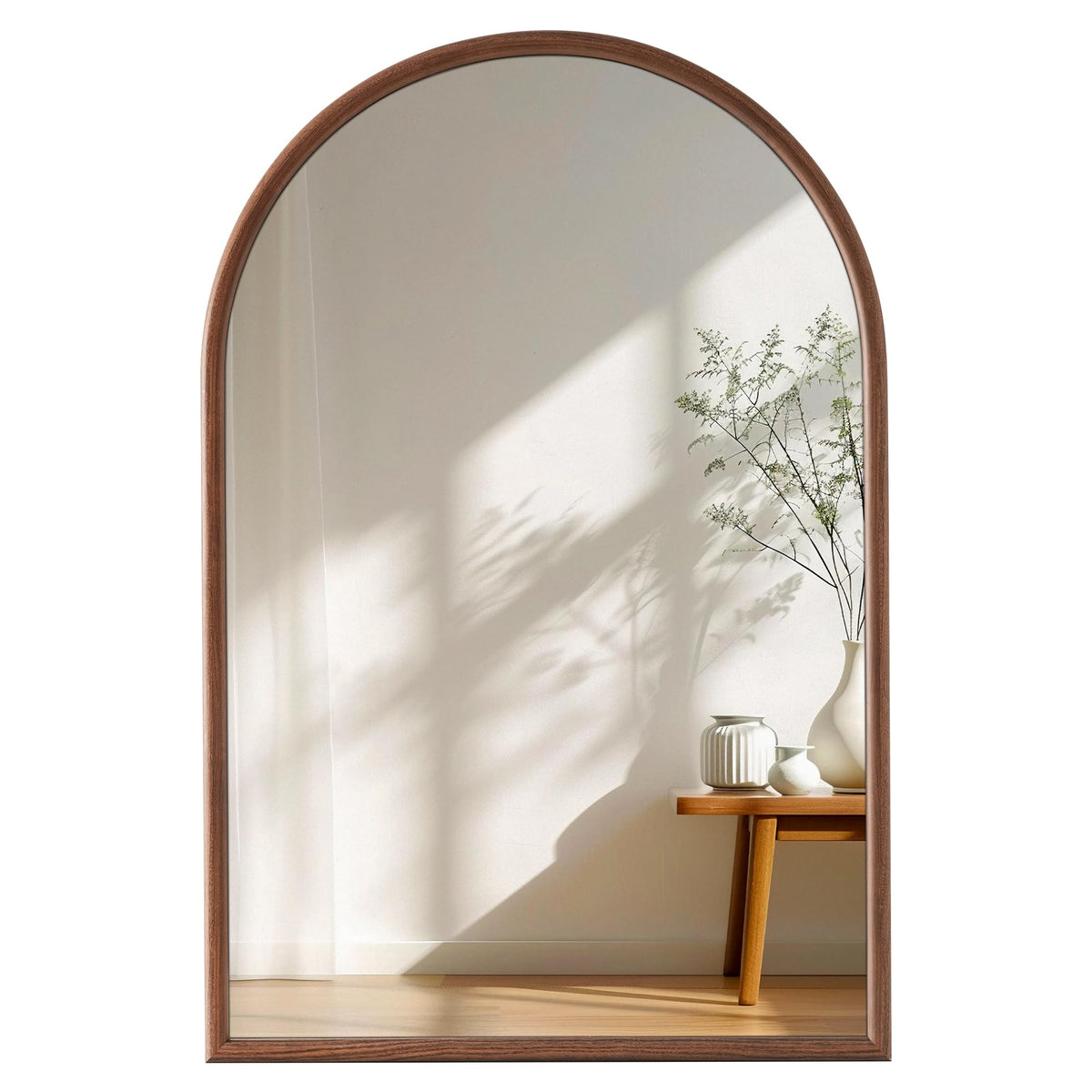 20"x30" Arch Wall Mirror for Wall, Wall Mounted Vanity Mirror for Bedroom, Wood Grain Finish Frame Mirror with Tempered Glass, Vintage Decorative for Bathroom, Entryway, Living Room, Walnut