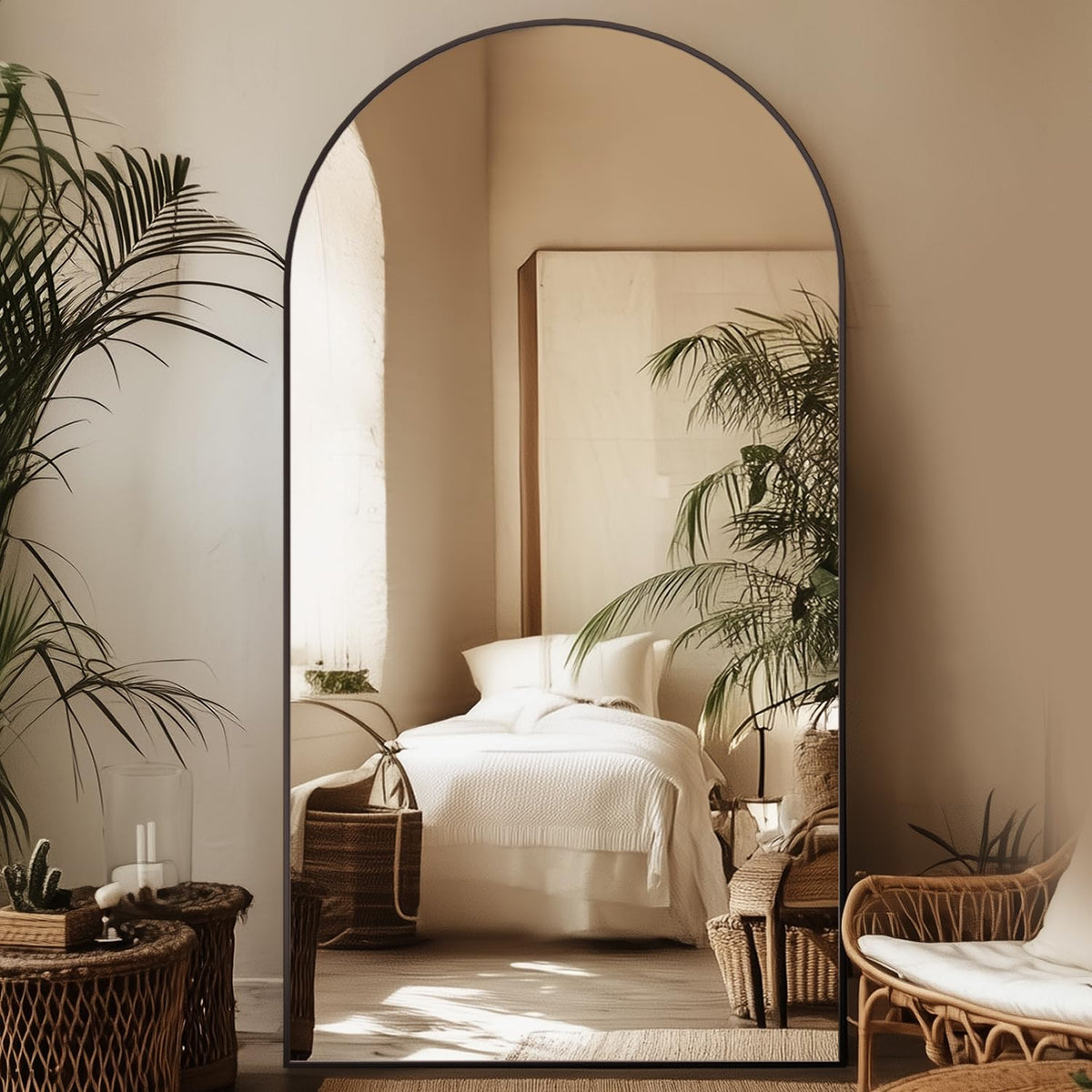 76"x34" Arched Full Length Mirror, Large Floor Mirror, Black