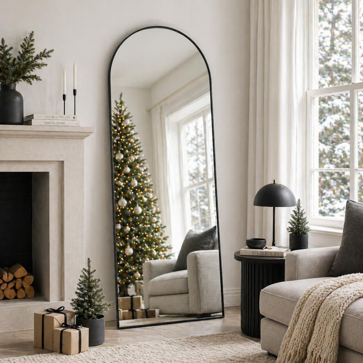 Full Length Mirror, 76"x34" Arched Floor Mirror, Gold