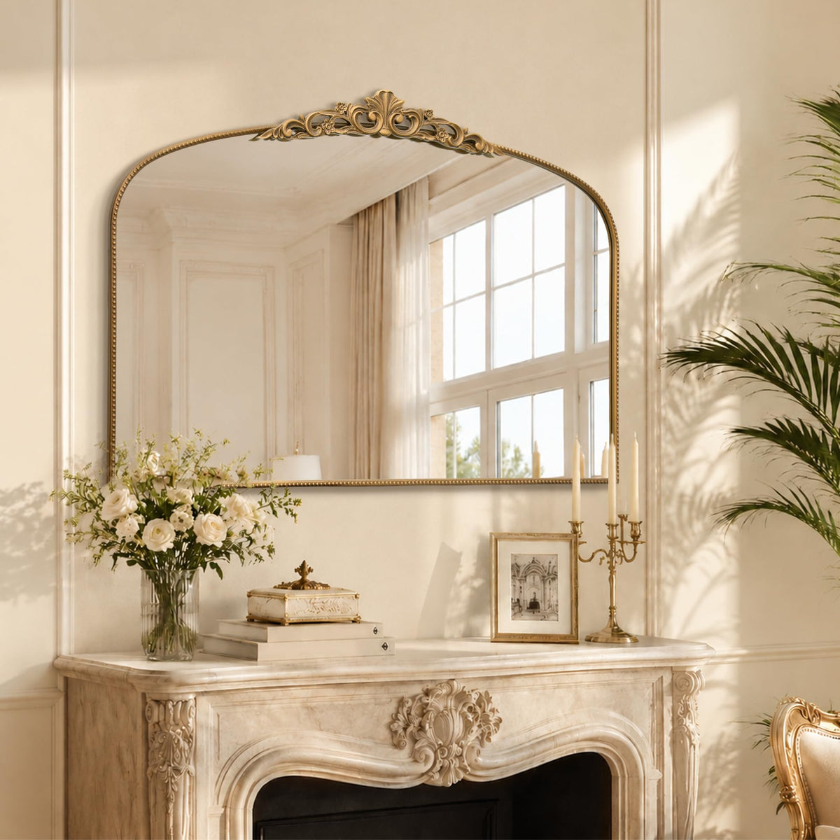 Micasso Vintage Bronze Wall Mirror: 40"x29" Baroque Antique Arched Mirror
