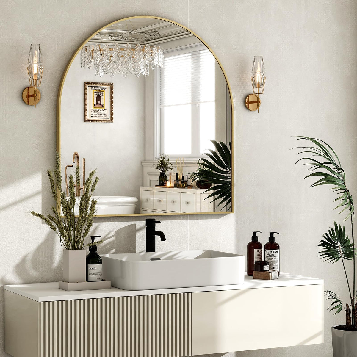 HARRITPURE Arched Wall Mirror 30"x40" Gold Arch Bathroom Vanity Mirror