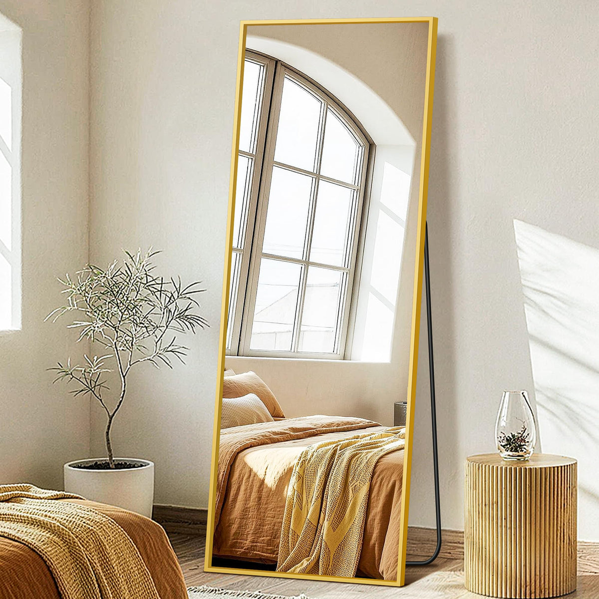 FICTOR Full Length Mirror with Stand, Floor Standing Mirror, 56"x15", Black