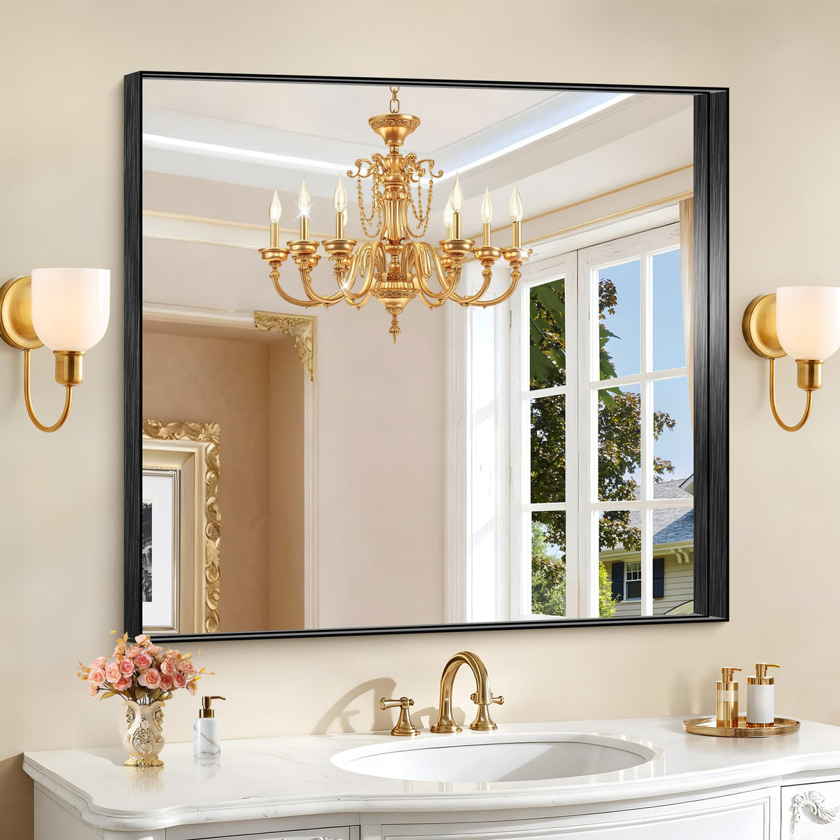 CIRCUMI Arched Wall Mirror, 36"x48" Black Arched Mirror for Bathroom