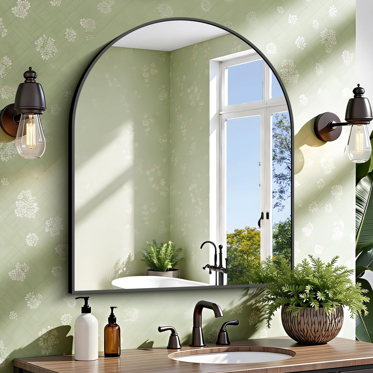 CIRCUMI Arched Wall Mirror, 36"x48" Black Arched Mirror for Bathroom