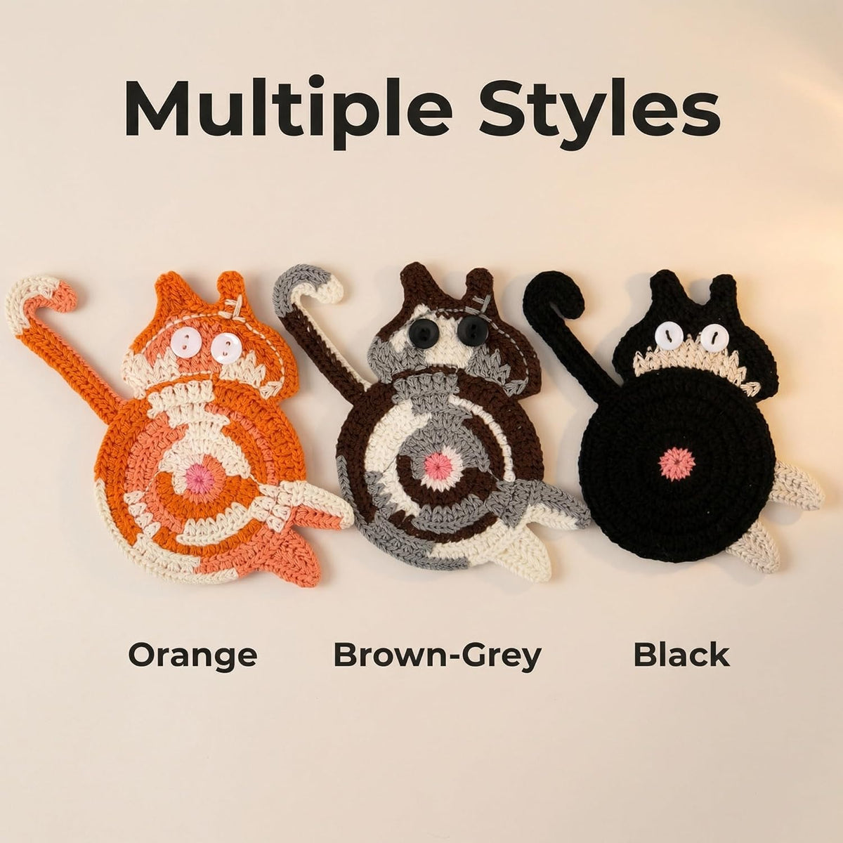 Coasters Gifts for Cat Lovers 3PCS Cat Coaster Woven Creative Cat Coaster