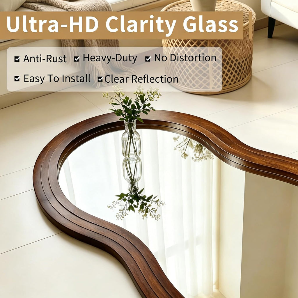 71"x33.5" Wavy Full Length Mirror with 3-Layer Solid Wood Frame