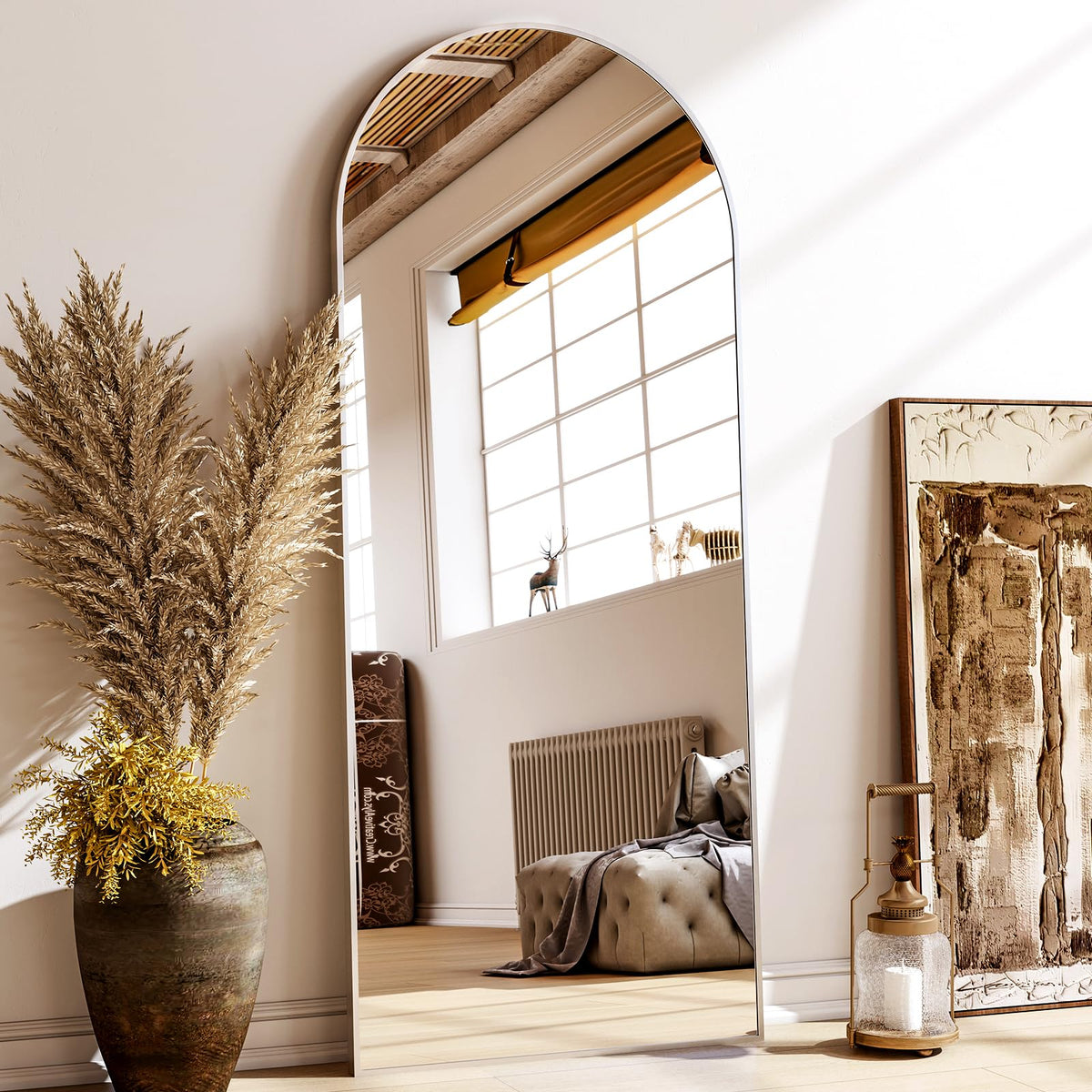 XRAMFY 24x68 Black Arched Full Length Mirror Floor Mirror with Metal Frame