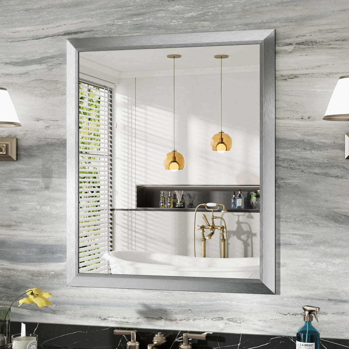 Briivue Black Metal Framed Bathroom Wall Mirror, 40x30 Inch