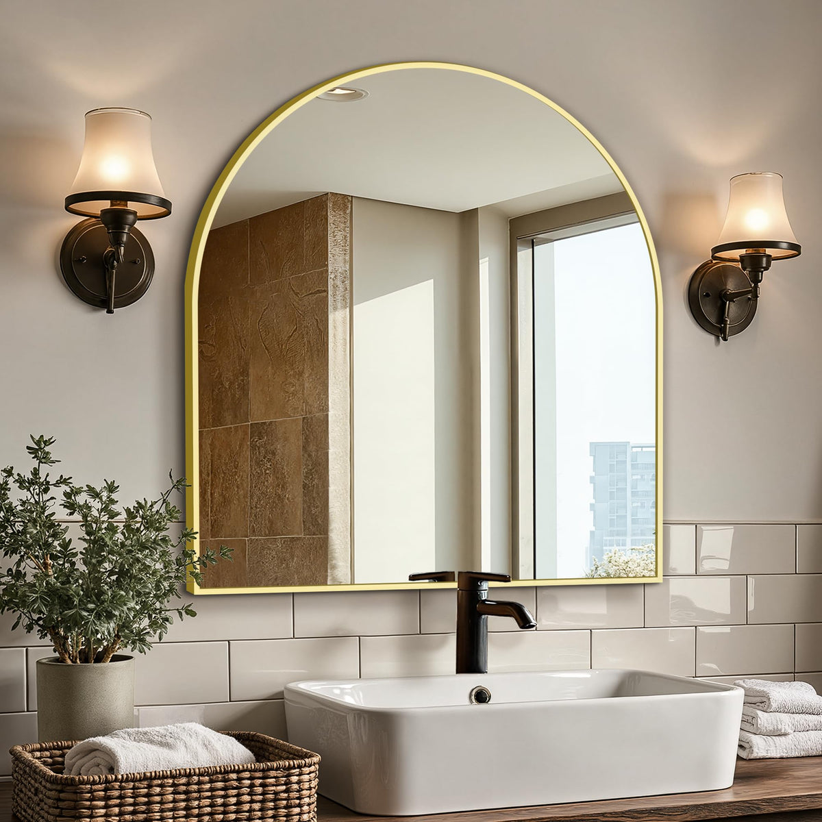 Arched Bathroom Vanity Mirror for Over Sink, 2 Pack 30”x20”, Black