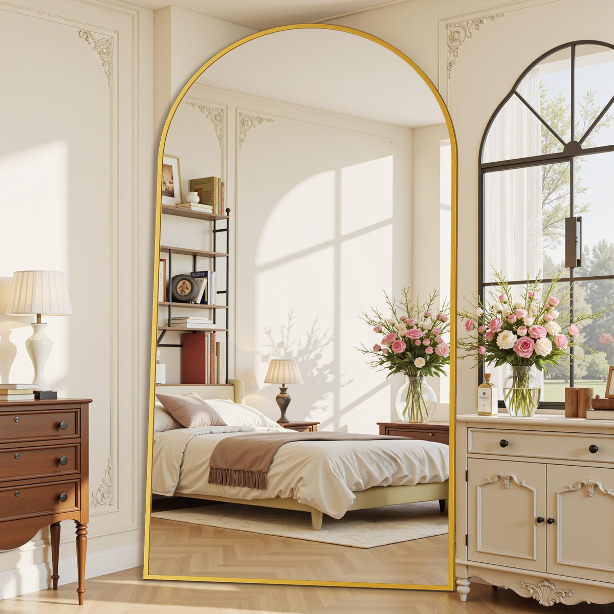 Suidia 71"x28" Arched Full Length Mirror with Stand, Black Floor Mirror